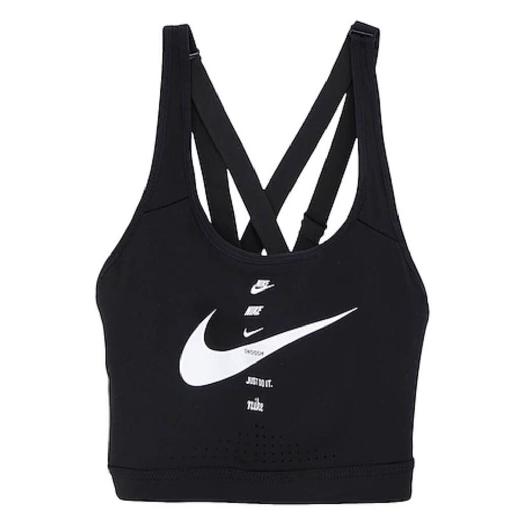 Nike Impact Strappy Black and White Sports Bra Multiple Nike Logos Size Large